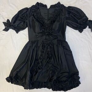Black Ruffled Short Dress with Puff Sleeves, Selkie-ish